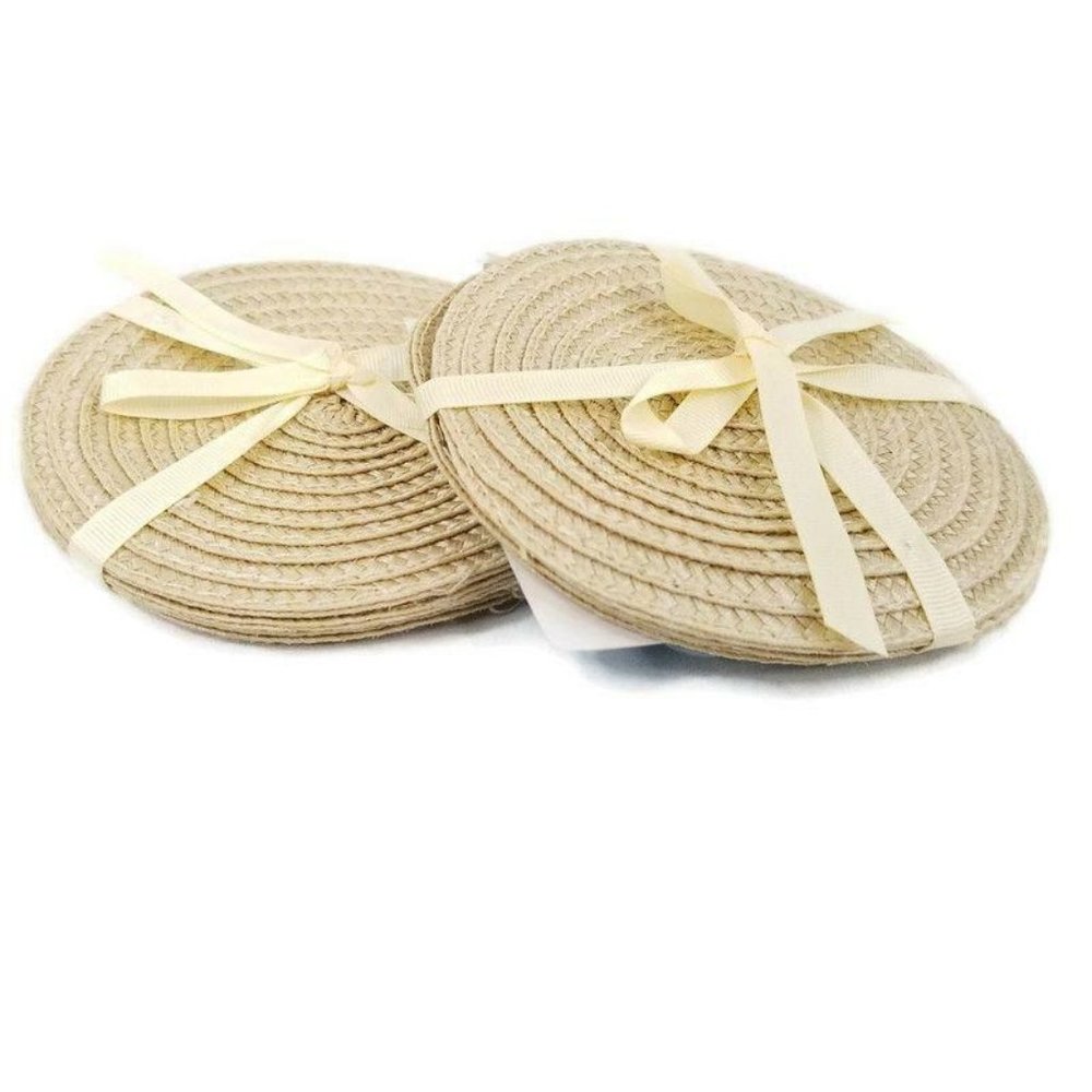 Destination Summer Coaster Set Tan Indoor Outdoor Round Lot of 8 Wipe Clean NEW